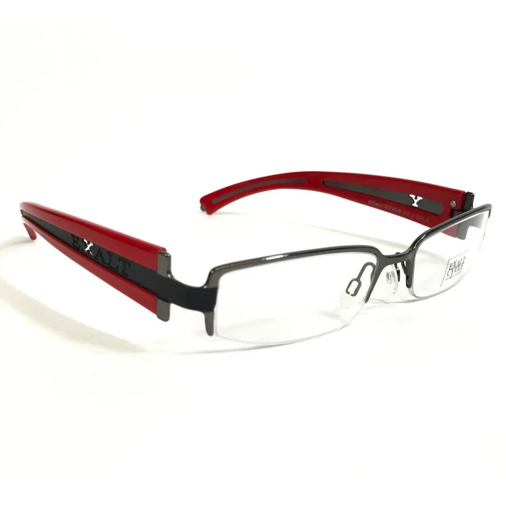 Exalt Cycle Eyeglasses Frames EXMAX C3 1107 Silver Red Black Rectangle 52-17-135